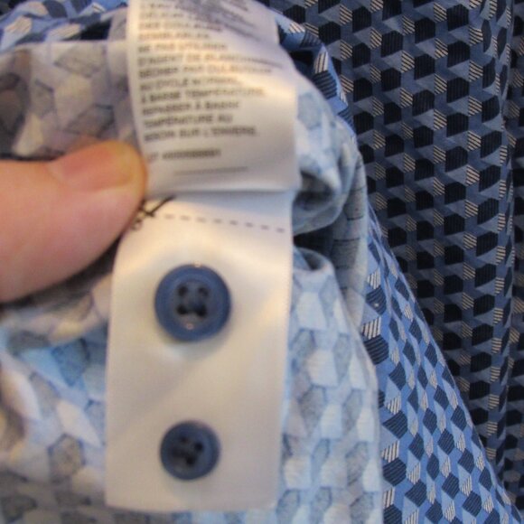Robert Graham Cotton Blend Blue White Long Sleeve Shirt Geometry Pattern Mens L - Picture 9 of 10